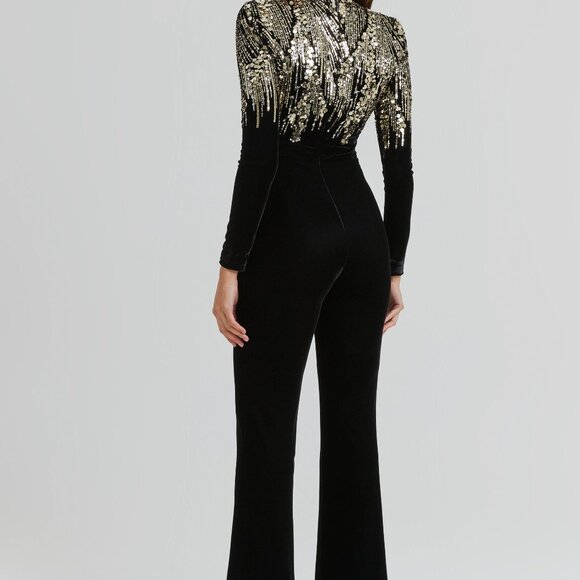 Nadine Merabi Katarina Sequin Long Sleeve Velvet Jumpsuit Size 6 - Picture 2 of 7